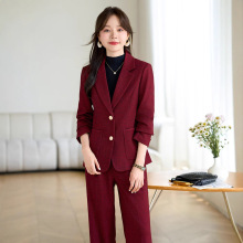 2024年春秋冬季新款红色长袖小西装领外套女裤子高级高端两件套装