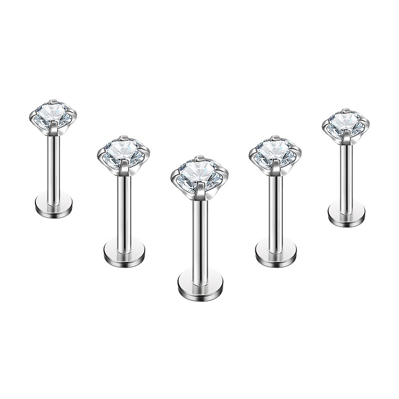 Titanium Nose Stud Piercing Jewellery With Zircon Internal Thread_voghion.com