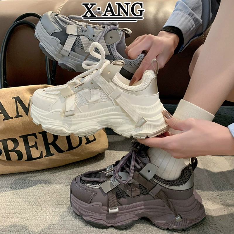 Женские кроссовки Paris Dad Shoes, новинка ранней весны 2025 года, универсальные повседневные туфли на толстой подошве для увеличения роста, кеды из натуральной кожи для женщин.