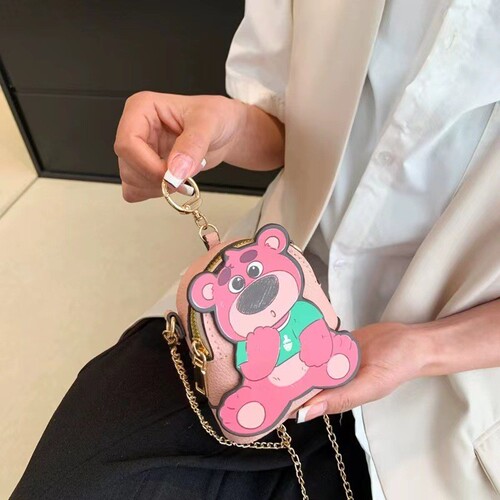 2024 New Pink Bear Keychain Fashion Compatibl... Cross-border Mini Bag Wallet