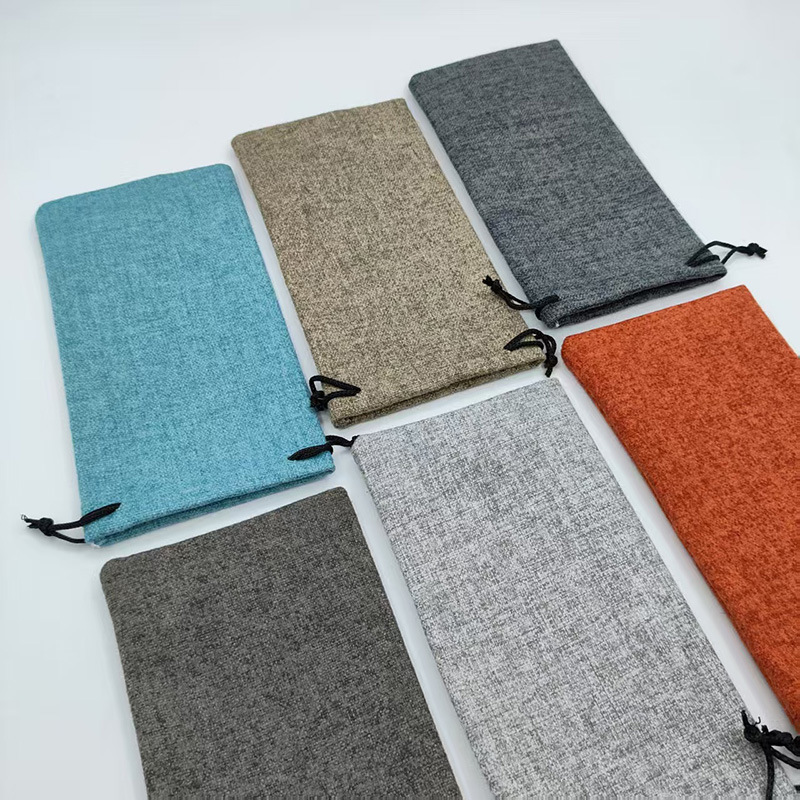 Bolsa de lino con cordón y tacto aterciopelado, funda para gafas de sol y de vista, bolsa de almacenamiento para gafas, bolsa pequeña de almacenamiento, bolsa para gafas en stock.