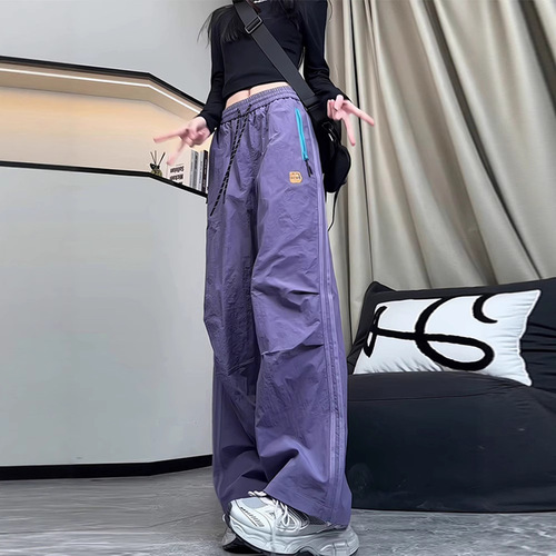 American-style Colorblock Zippered Pleated Paratrooper Cargo Pants – Unisex Spring/Summer Sports Quick-Dry Straight-Leg Casual Trousers