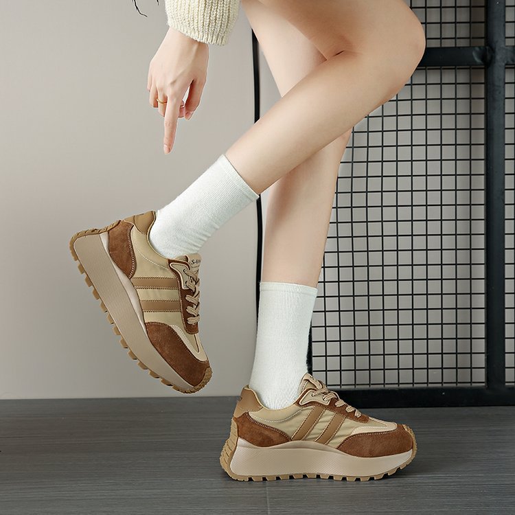 Forrest Gump Shoes Women's New Thick Sole Shoes Popular Women's Leather Heightening Retro Maillard Sports Women's Shoes_voghion.com