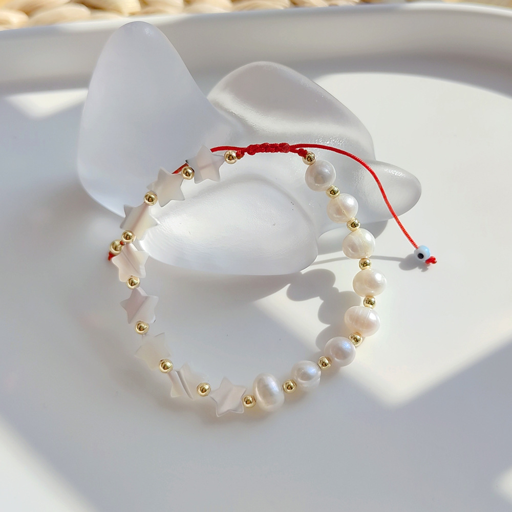 Fashion Pentagram Round Pearl Beaded Bracelets 1 Piece