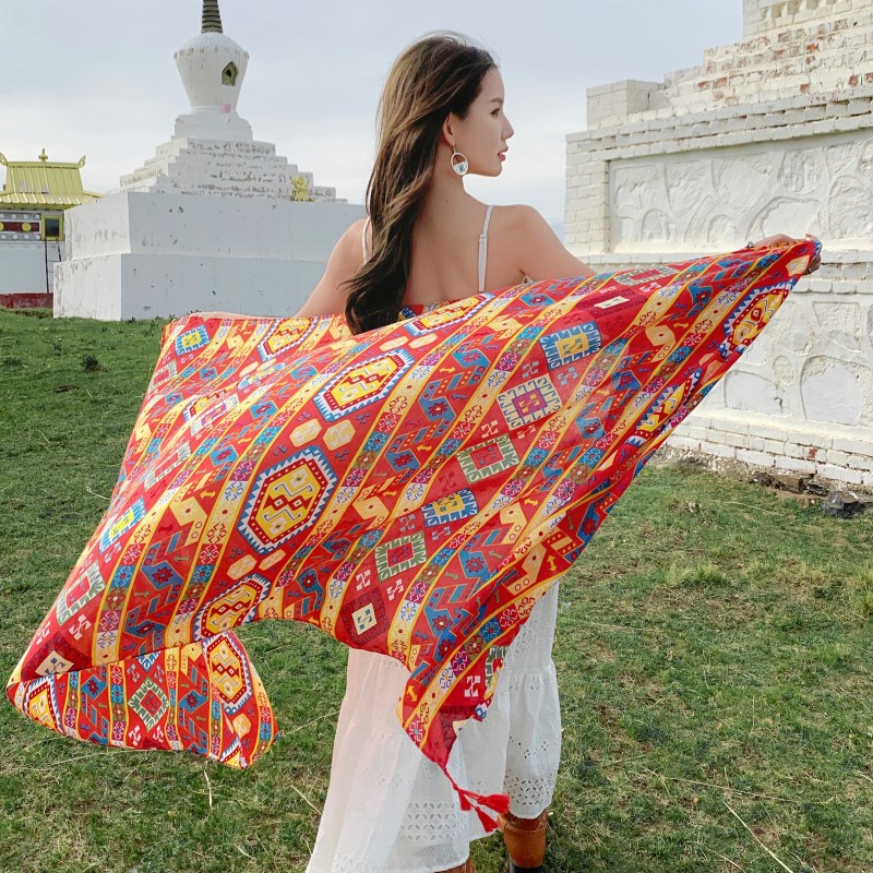Estilo étnico Yunnan Lijiang Tíbet viajes chal algodón y lino sentir desgaste exterior protector solar bufanda de primavera y otoño Toalla de playa delgada