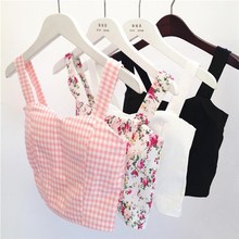 Crop Top Short Cami Tank Top Female Cute Floral Tube Dill跨