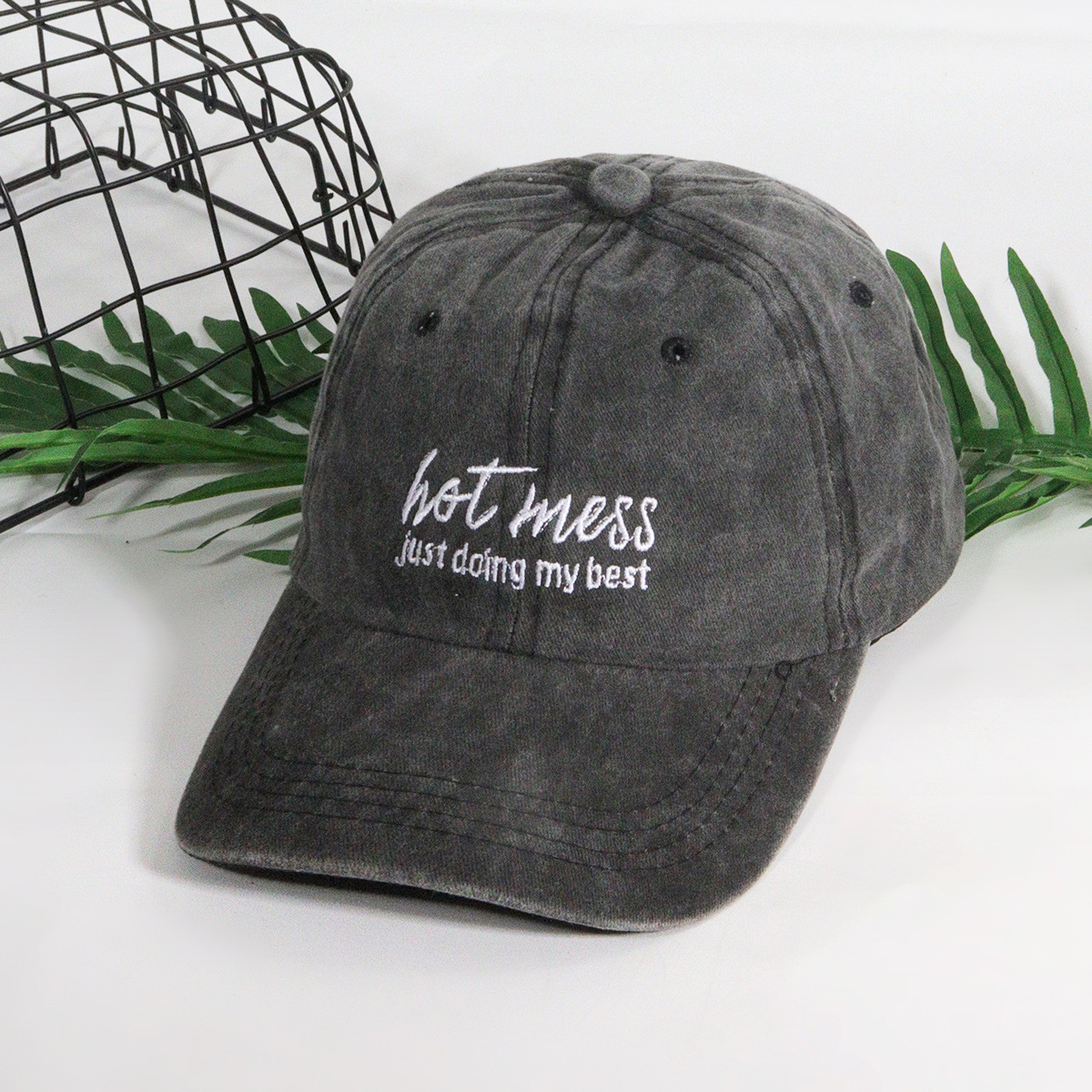Unisex Stylish casual ins letter embroidered washed baseball cap Deep top visor_voghion.com