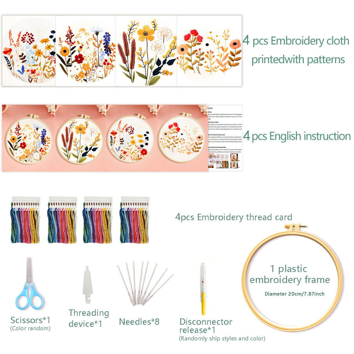 Compre un conjunto de flores y plantas de cuatro piezas para obtener una barra de 20CM, una tijeras pequeñas, una hoja de hierro, un separador de hilo
