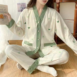 Postpartum Clothing Summer Breathable Sweat-Absorbent Postpartum Pure Cotton Breastfeeding Maternity Pajamas Spring & Fall Late Pregnancy Maternal Breastfeeding Set