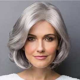 欧美假发女士假发 中老年款合成假发短卷发奶奶灰银灰短发套适合