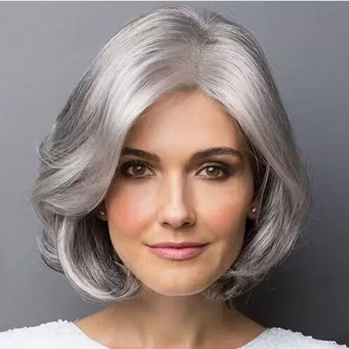 European and American Wigs for Women, Middle-Aged and Elderly Synthetic Wigs, Short Curly Hair, Granny Gray, Silver Gray Short Hair Sets Suitable for