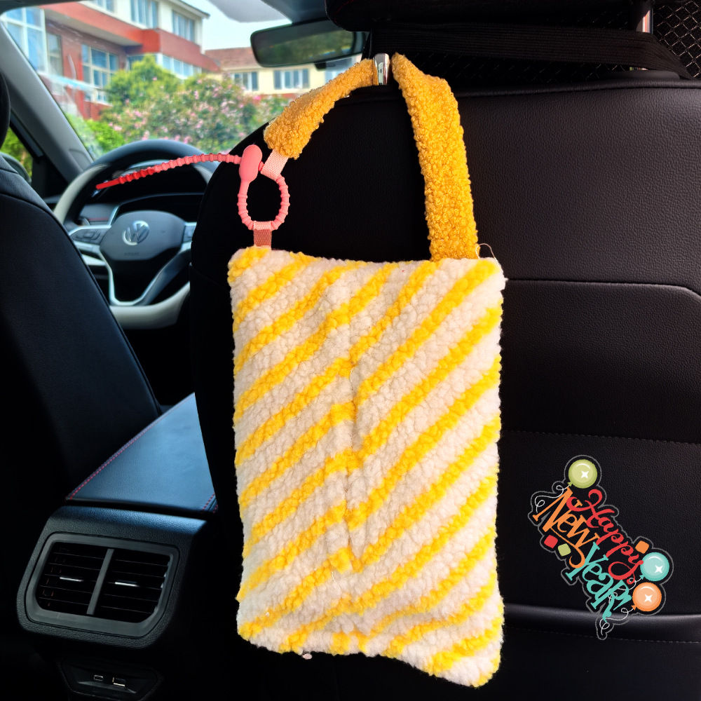 Fabricante directo de caja de toallas para automóviles de rayas de peluche para automóviles colgantes multifuncionales de toallas para fumadores domésticos de automóviles bolsas de toallas de doble propósito