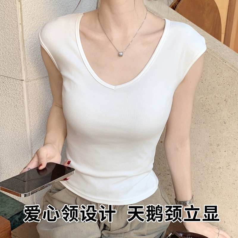 H109愛の襟のtシャツの女性の夏の新型の白い修身はやせている純色を現します。|undefined