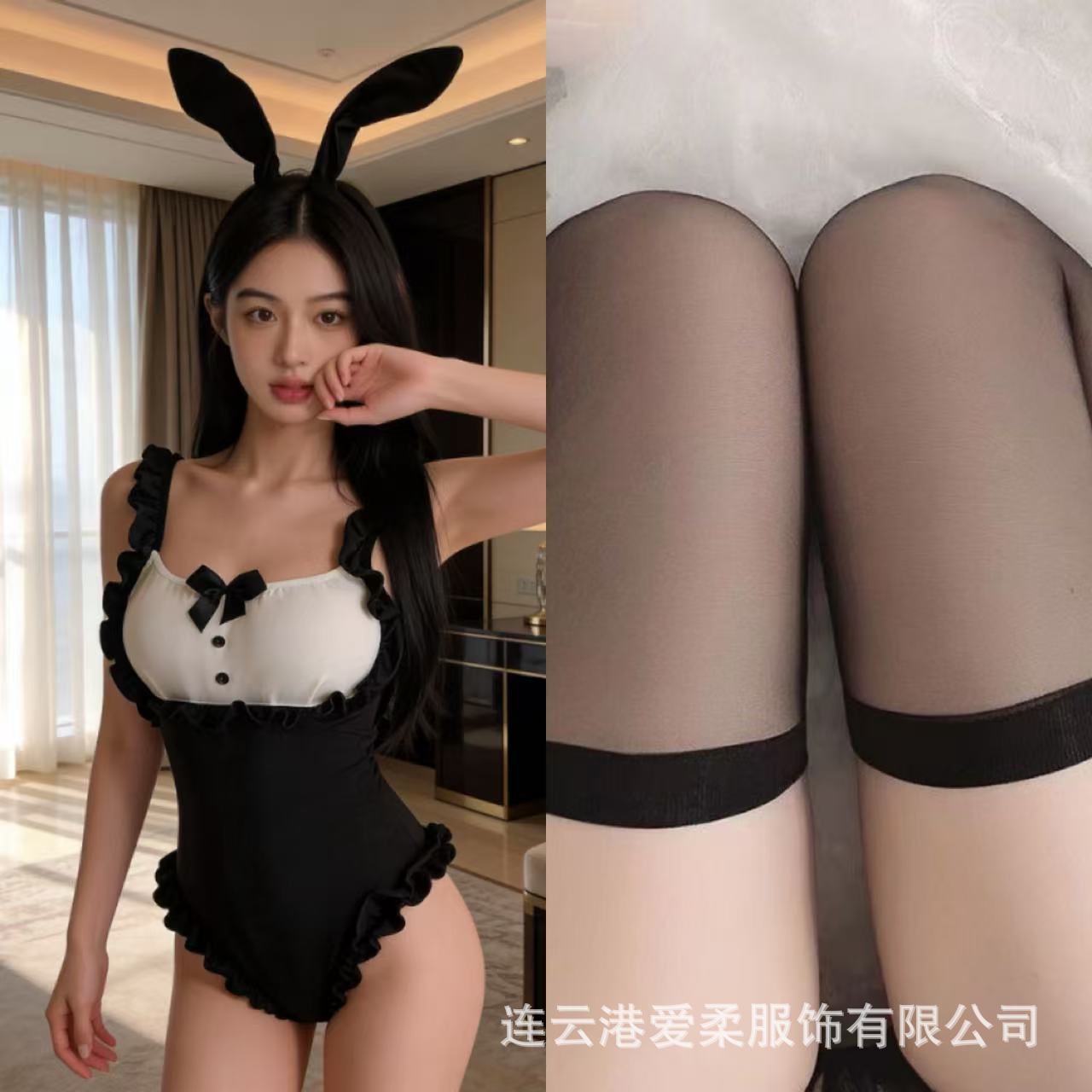 Black bunny girl + black flat socks