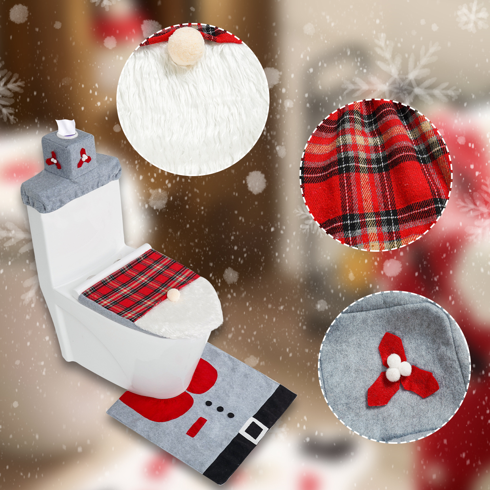 Cruzar la frontera caliente de Navidad cubierta de inodoro sin rostro muñeca de Navidad sin rostro ancianos inodoro de tres piezas decoraciones de inodoro