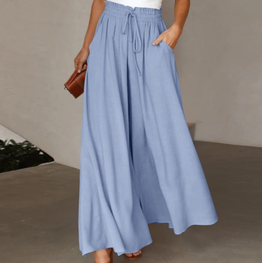 Women's Clothing Summer Wide Leg Trousers For Women High Waist Elastic Waistband Long Skirt Pants Design For Formal & Casual For Women_ecoleips.com