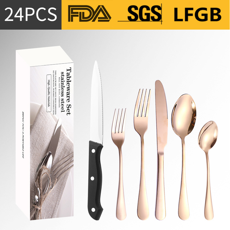 Amazon vajilla de acero inoxidable 24/48/60 traje 1010 cuchillo de carne cuchillo de comida occidental tenedor cuchara de postre cuchara tenedor traje