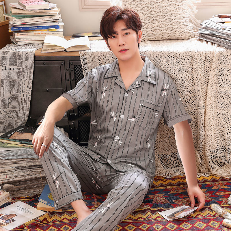 Pijamas de verano de los hombres pantalones de manga corta de algodón Delgado de los hombres de verano casual más el tamaño de media manga homewear traje