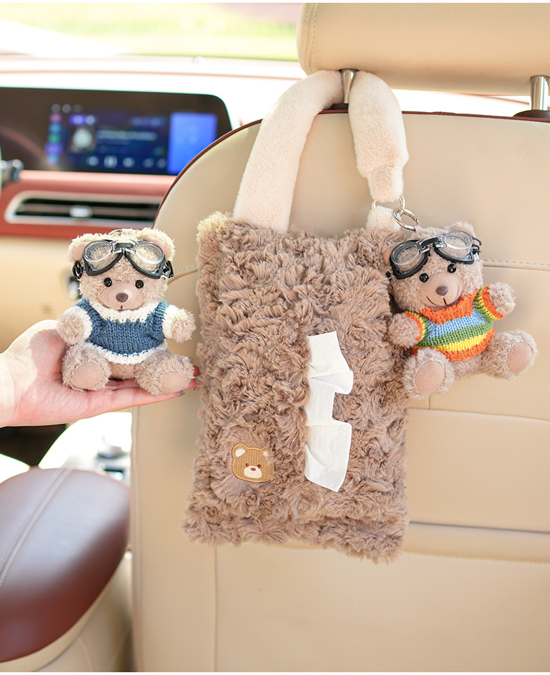 Car Tissue Box, Car Seat Back Tissue Hanging Bag, Cute Plush Car Doll Tissue Box, Car Decoration Supplies