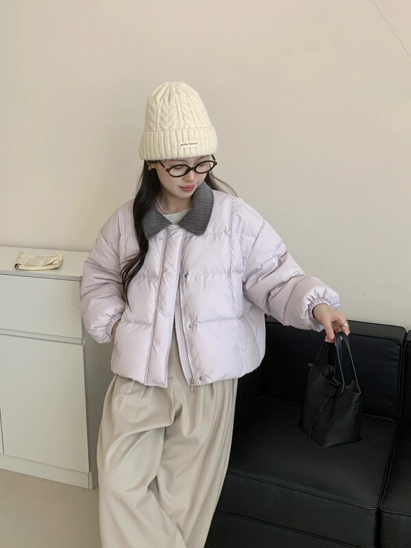 灯芯绒翻领白鸭绒羽绒服女2025冬季新款学院风韩系宽松短款小个子|undefined