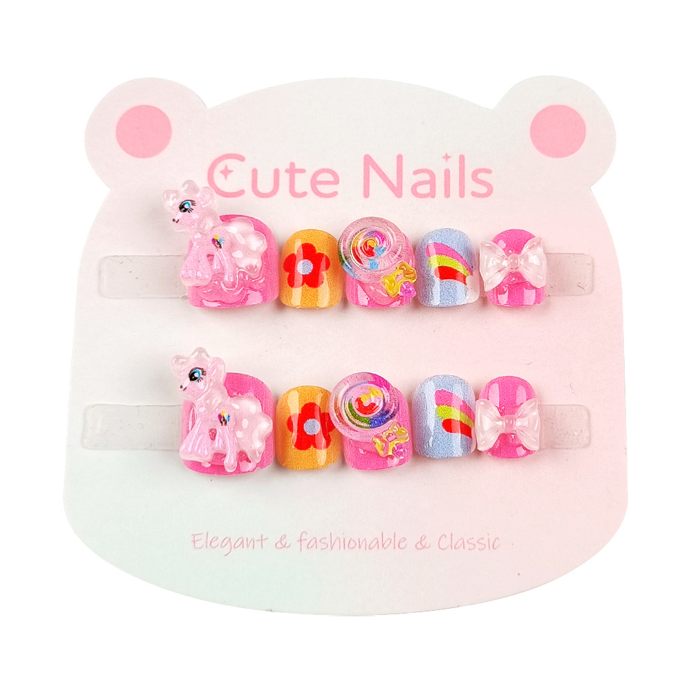 Pegatina de uñas de dibujos animados de flores para niños 3D tridimensional para niños con piezas de uñas de 10 piezas con parche de uñas de lazo