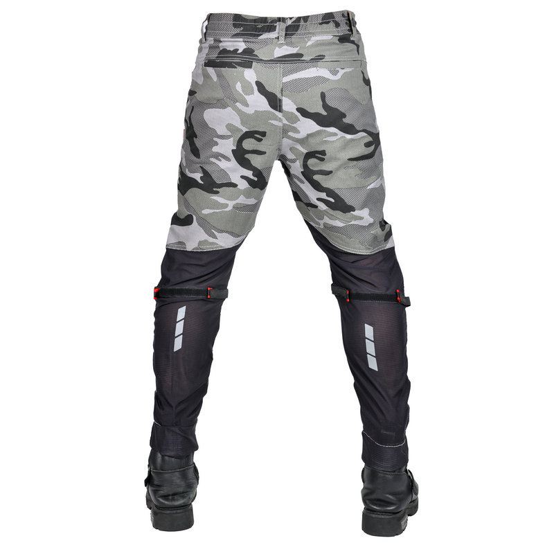Volero motocicleta verano flujo de aire tobillo-atado pantalones de montar malla de dos vías transpirable camuflaje motocicleta anti-caída pantalones hombres