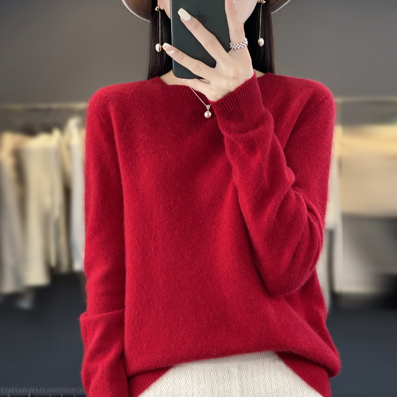 一线成衣v领针织衫女套头打底纯羊毛衫秋冬长袖毛衣短款上衣|undefined