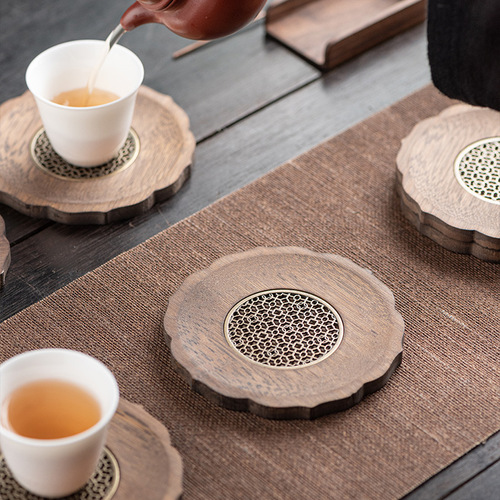 WBZ7 Kung Fu tea set coaster coaster saucer tea pad solid heavy bamboo insulation pad Kung Fu tea set spare parts alloy small