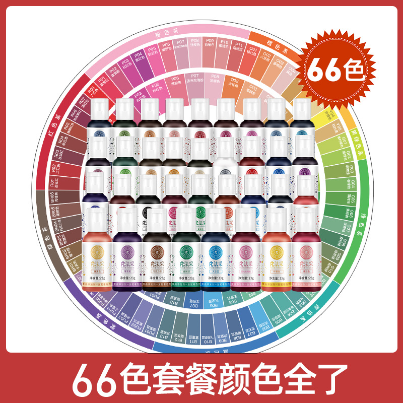 FC法彩可食用色素烘焙食品级蛋糕奶油翻糖调色红金色白玫红色66色