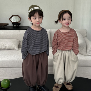 Jiaye Children's Products 2024 Children's Autumn Striped Long-Sleeved Bottoming Shirt for Men and Women Baby Casual Loose T-Shirt Inside
