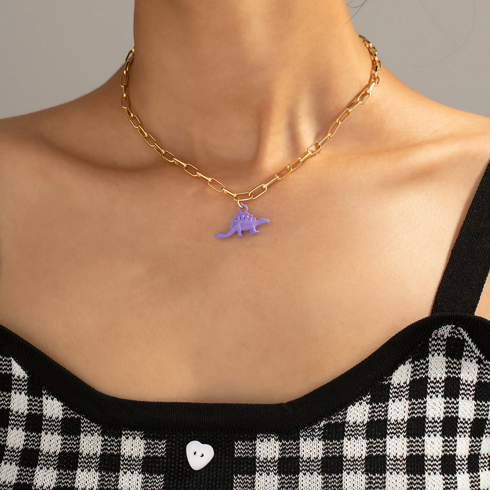 new fashion cute dinosaur necklace personality simple color alloy dinosaur necklace necklace