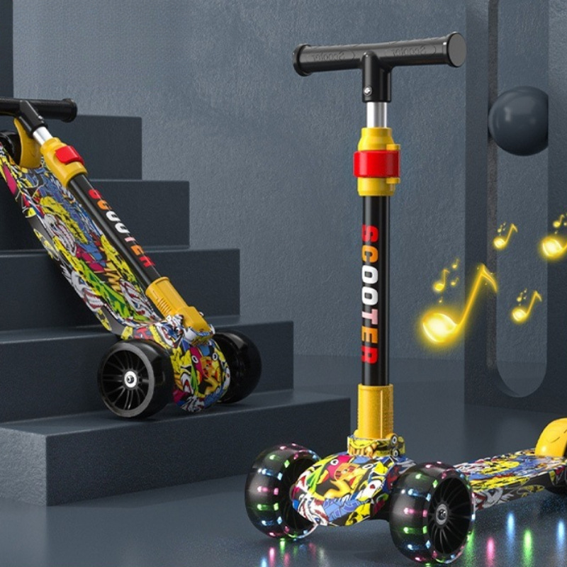 Children's Scooter 3-6-12 Years Old, Foldableable Scooter for Boys and Girls with Music Flash Scooter
