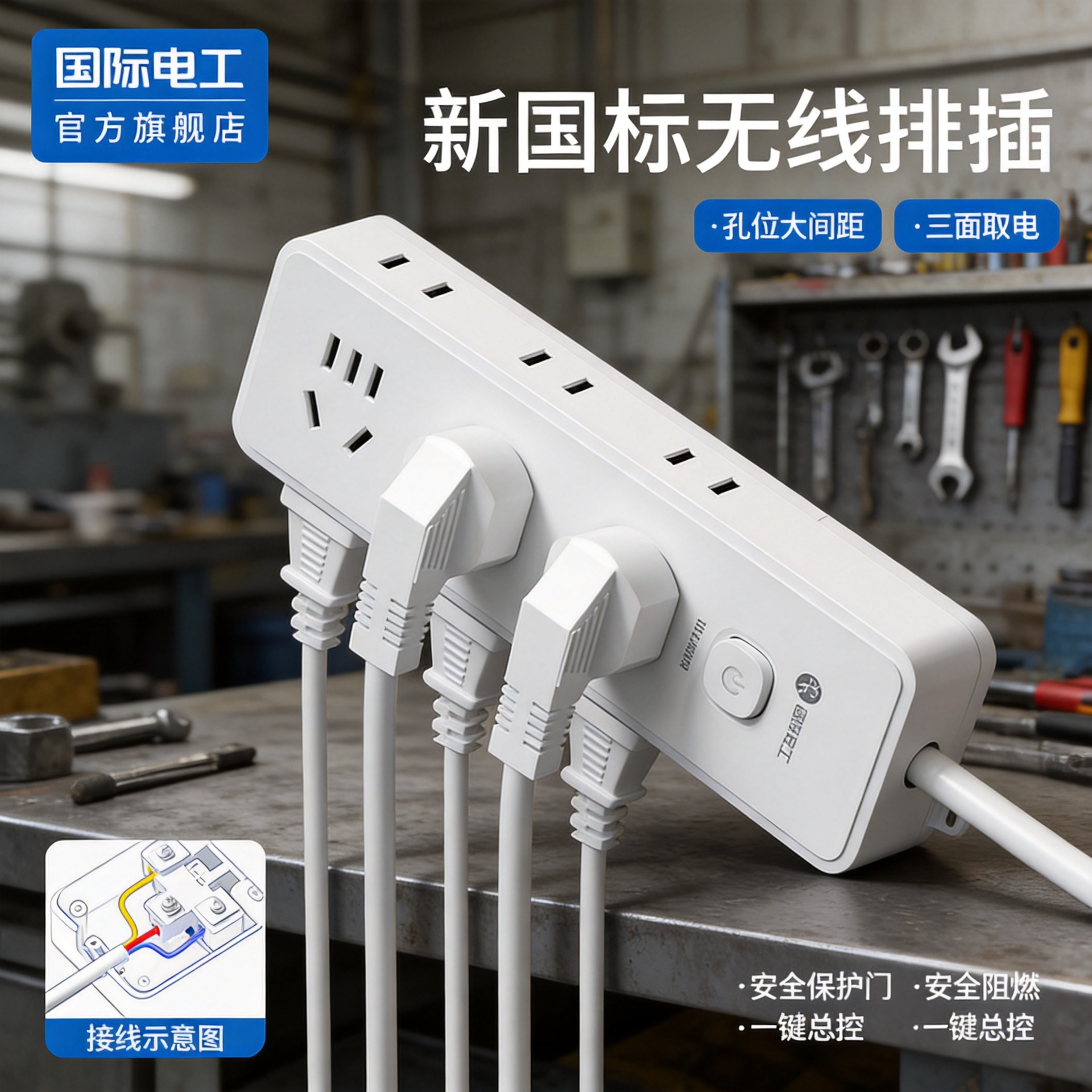 国际电工大功率插座排插多功能无线不带线线板插排接线板家用多孔