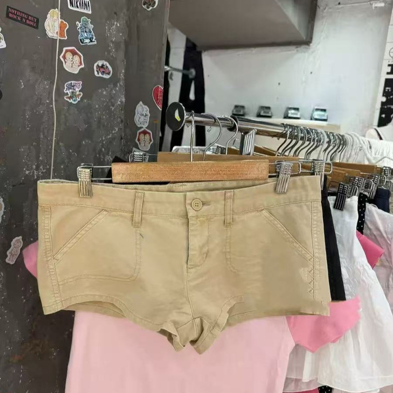 Bm Style New Buttoned Work Shorts Low-Waist Casual Pants for Women Bm Hot Girl Versatile Ultra-Short Slim Fit Hot Pants Summer