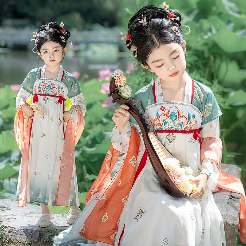 女童秋季汉服连衣裙儿童表演服飘带仙女宝宝公主裙古风民族表演服|undefined