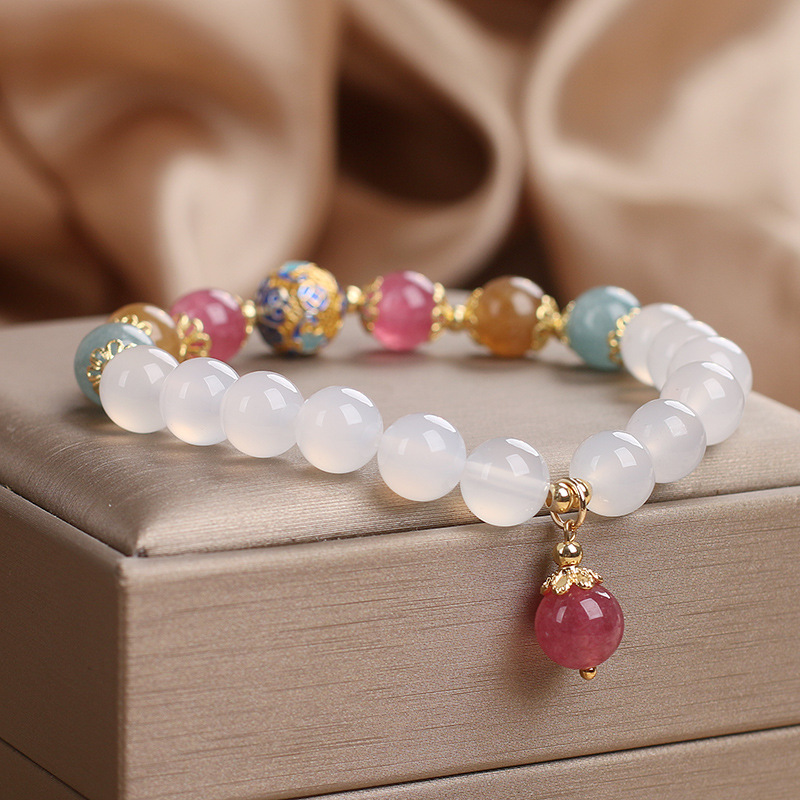 Brazalete de ágata blanca natural para mujeres de verano lujoso ligero de alto nivel de color cuentas de torimán para estudiantes regalos de amigos image 3