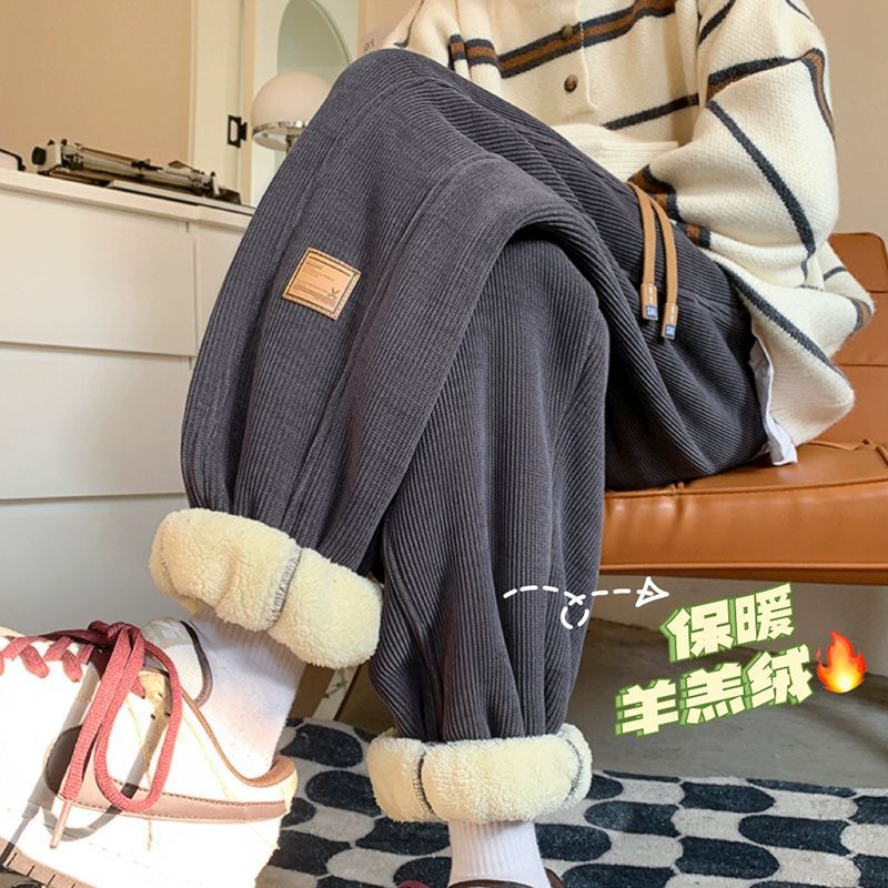 Boys Pants Autumn and Winter fleece-lined Thickened Corduroy Warm Cotton Pants Loose Casual Sweatpants Lamb Fleece Trendy