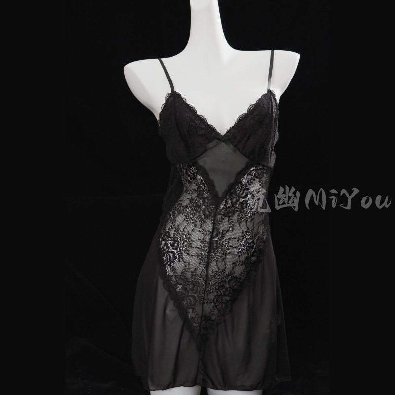 Miyou sexy lingerie deep V sexy lace see-through backless French pajamas mesh suspender skirt home wear Y8122