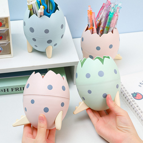 Multifunctional cute dinosaur egg pen holder, fashionable office desk decoration storage box, personalized diy stationery pen holder