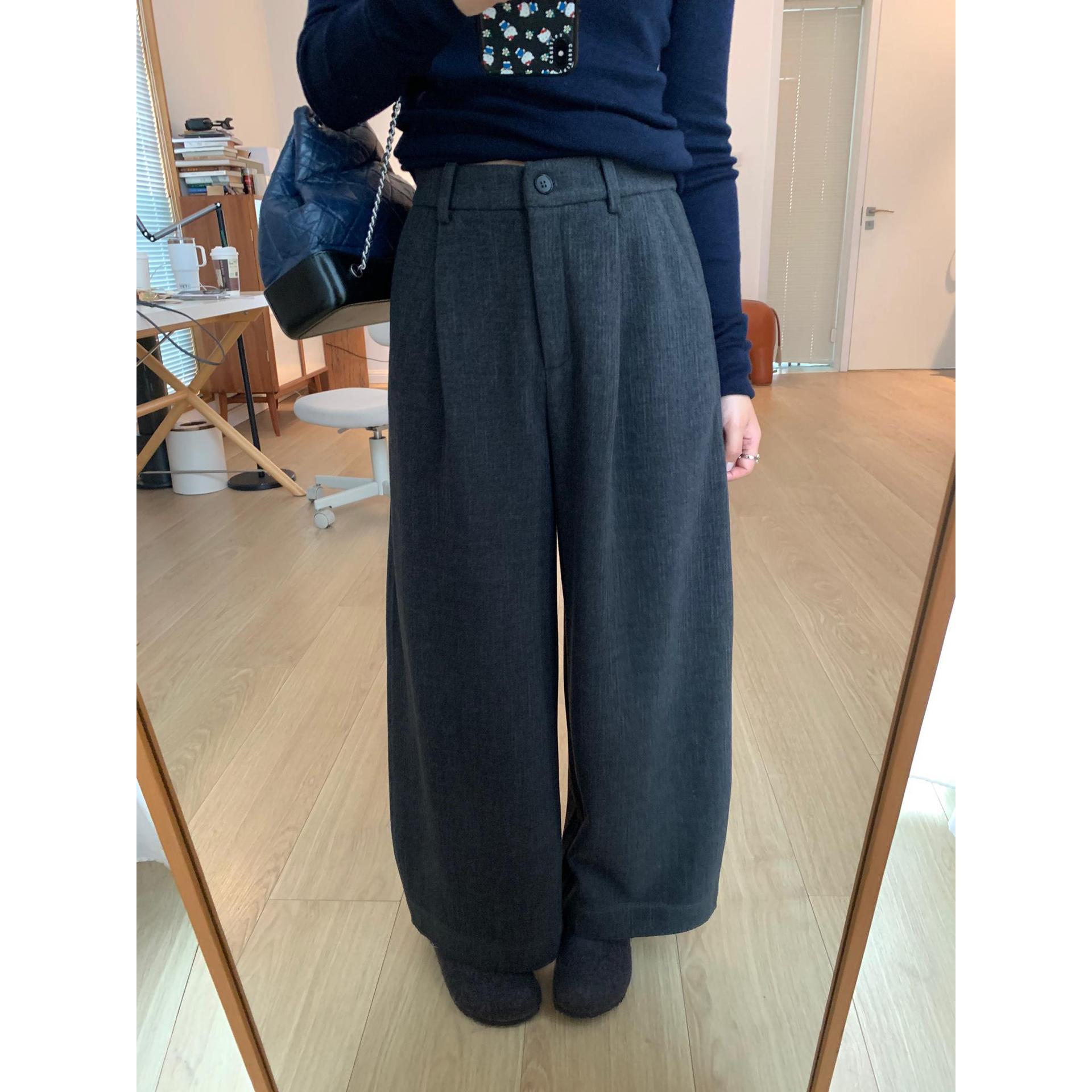 (2개) 2024 겨울 하이 퀄리티 양모 넓은 다리 9 점 캐주얼 바지 여성용 게으른 통근 슬리밍 바지 캐주얼 바지