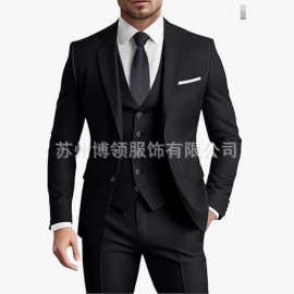 新款欧美跨境大码西装三件套新郎伴郎主持人宴会礼服西装套装商务