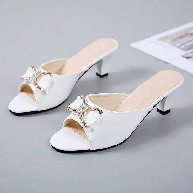 Женские сандалии с открытым носком, летняя новинка 2025 года, с бантом из страз, универсальные, больших размеров, на высоком каблуке