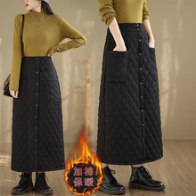 冬季棉裙半身裙高腰大码加长挡风保暖羽绒棉裙A字加厚加长按扣裙