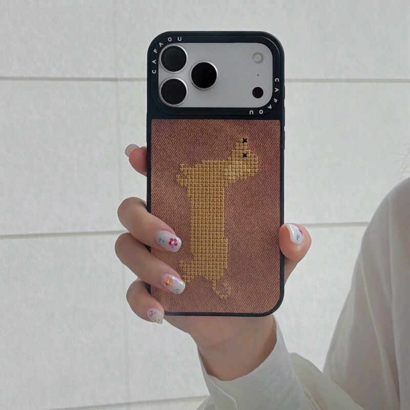 Cafaou Knitted Embroidered Dachshund Dog Case Suitable for Iphone17Promax Mobile Phone Case Apple 16/15Pro Soft Case