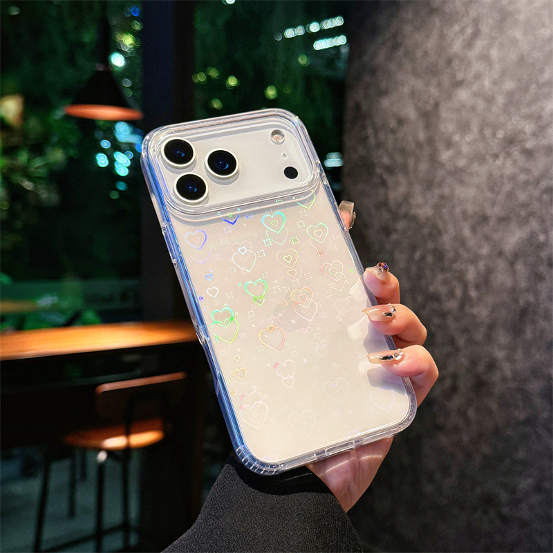 适用苹果17手机壳镭射小爱心iPhone17 Pro max透明壳17Air新款|undefined