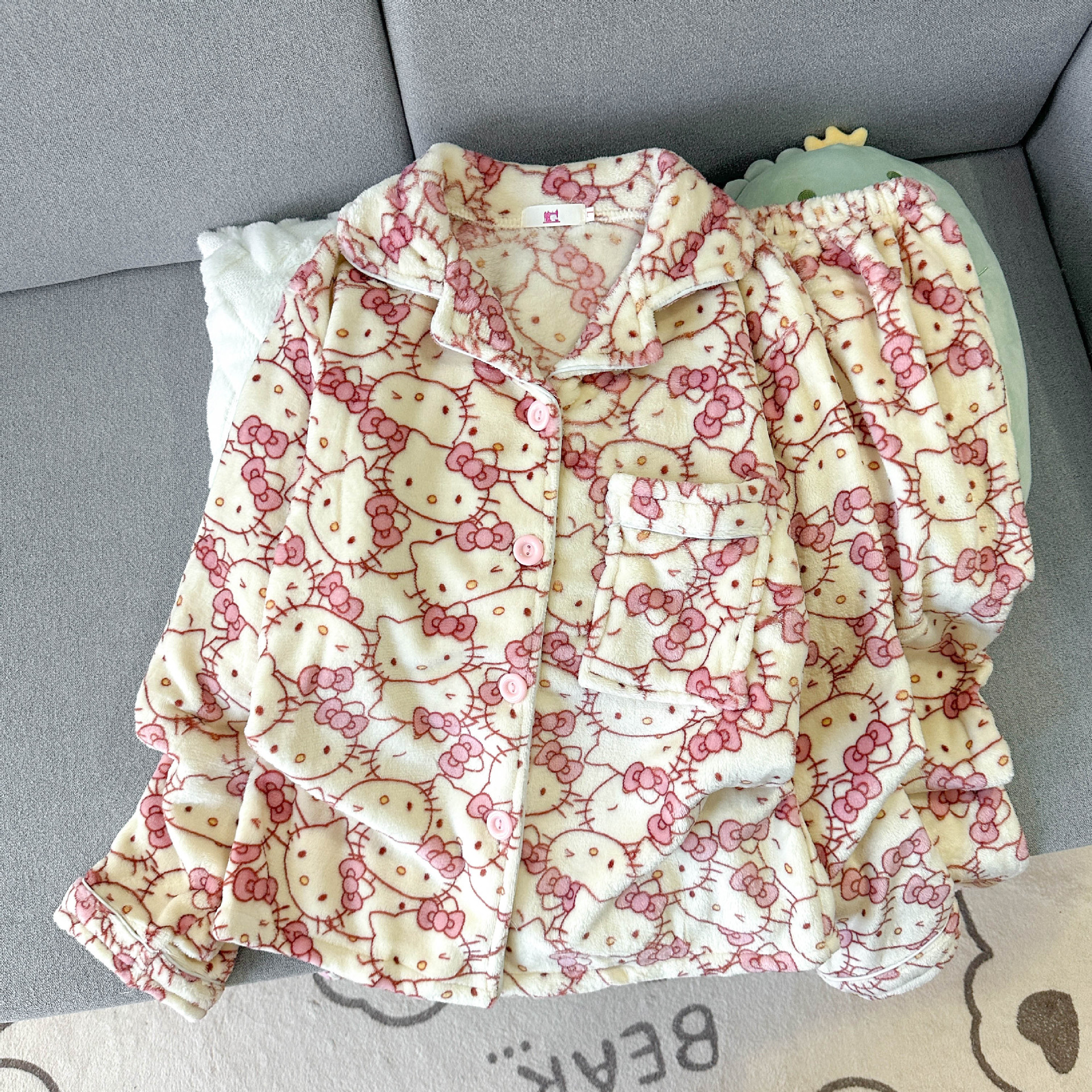 Hello Kitty Coral velvet pajama women's Winter Flannel homew