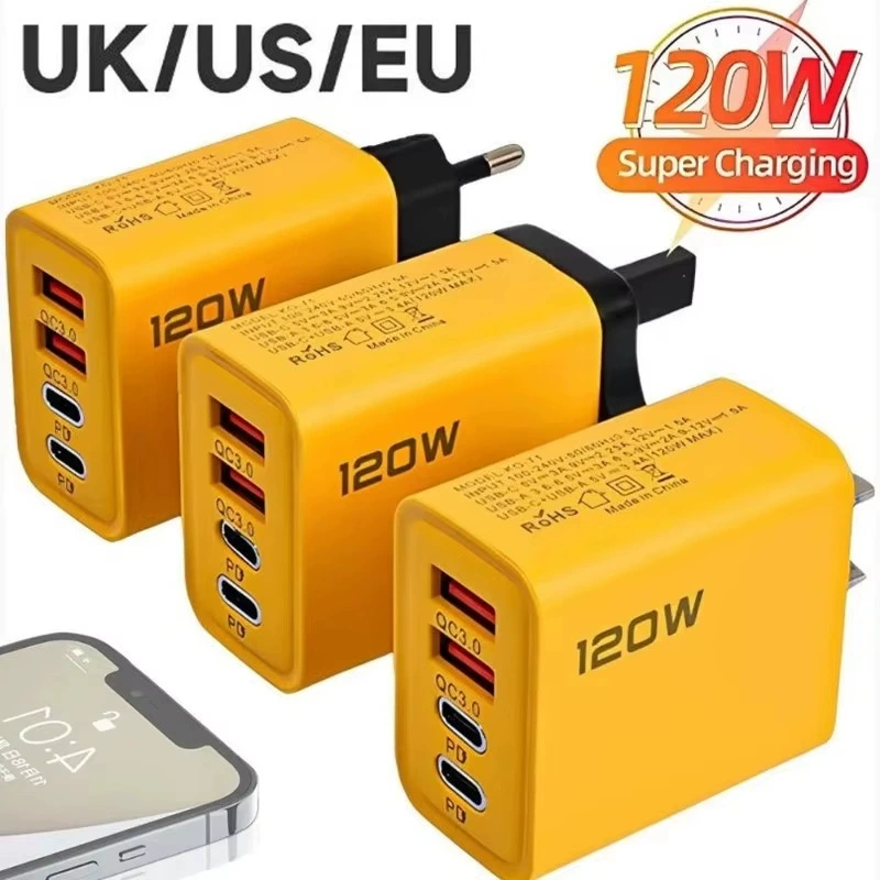 Кроссбордер 120Вт быстрая зарядка 4 порта USB Type-C для iPhone15 Xiaomi Samsung зарядное устройство