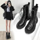 Martin Boots Women's 2024 New Spring Autumn and Winter Single Boots Height Increasing Small Thick Bottom Short Boots Mid-range Boots Black British