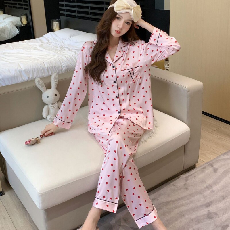 Daishian Clothing Pajamas Women's Spring and Autumn Ice Silk Long Sleeve Light Luxury Printed Home Clothes Summer Thin Air Conditioning Clothes