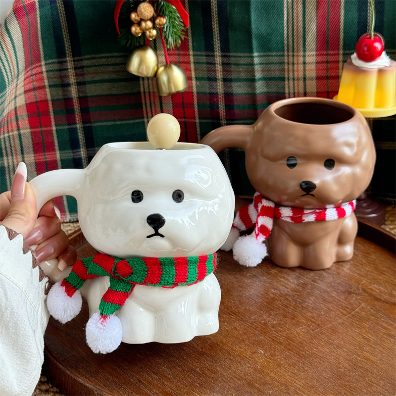 Christmas Gift for Friends, Cute Girly Heart Mug, Creative Little Bichon Large Capacity Mug, Couple Coffee Mug
